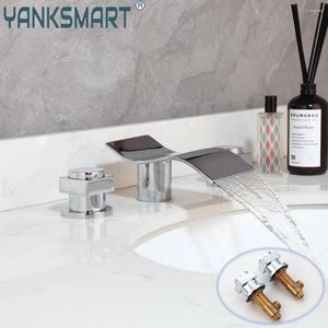 Bad Waschbecken Wasserhähne Yanksmart Chrom Becken Wasserhahn Luxusdeck montiert Wasserfall Ausguss Kaltwasserhahn 3 Stcs Badewanne Kader