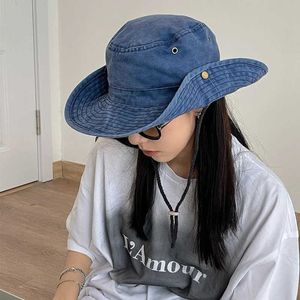 Waste Brim Hats Bucket 2022 Blue Denim Cappello a strisce da uomo a strisce Sun Adatto per donne all'aperto primavera ed estate Fisherman Q240403