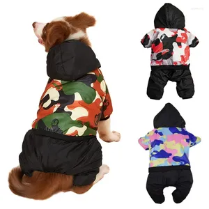 Hundkläder husdjur jumpsuit kamouflagemönster tjock varm huva fyrbenad kapphoodie för små mellersta hundar kattdräkt jacka