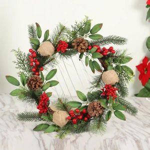 Decorative Flowers Pinecones Ornaments Christmas Wreath For Front Door Festive With Berries Home