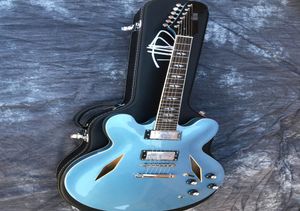 Пользовательский магазин Dave Grohl 335 Metallic Pelham Blue Semi Hollow Body Jazz Electric Guitarra Double Diamond Holes Split Diamond4782143