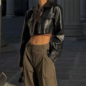 European and American street spice style motorcycle suit lapel breasted leather dress female spring sexy crop bomb street short jacket top