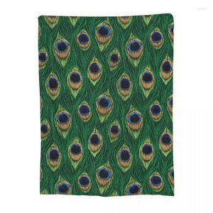 Cobertores Green Peacock Feathers Merch Blanket Coral Fleece Plush Spring/Autumn Sofá LONGOPLO