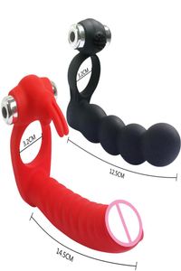 7 Geschwindigkeiten Penis vibrierende Ring Doppel -Penetration Strappon Dildo Anal Perlen Butt Plug Rabbit Vibrator Clitoris Sex Toys für paar3451014