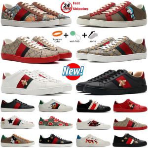 2024Shoes Designer Bee 2024 High Quality Cartoon Ace Leather Snake Embroidery White, Green Red Stripes Classic Men's and Women's Casual Outdoor Sneakers