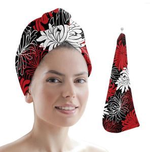 Towel Flower Red White Black Chrysanthemum Microfiber Dry Hair Quick Drying Cap Absorbent Shower Head Wrap Bathing Tools