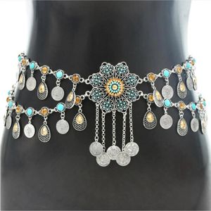 Bohemian Belly Dance Kette Taillengürtel Quaste Tassel Stammeszubehör -Outfit Multi -Layer -Körperschmuck Retro -Stil Bund 240401