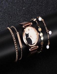 5pcs Set Watches for Women 2020 модный магнит кошачий рисунок розовые часы женщин кварцевые наручные часы женские браслетные часы Drop304x3773474