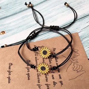 Link Bracelets 2PC Handmade Sunflower Lucky Rope Bracelet Bangle Friendship Couple Card Jewelry