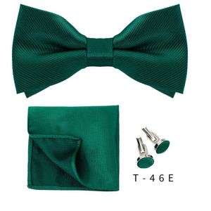 Bow Ties Bow Set 3-stycken Solid Color Mens Bow Pocket Square Shirt Manschettknappar Halsband Bow Business Wedding Decoration Tie C240412