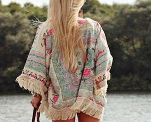 Boho Cardigan Herbst Frauen 2021 Blumen Kimono Blusen Tassels Beach Cover Up Batwing Longsleeved Cape Jacket Long Bluse tops4902716