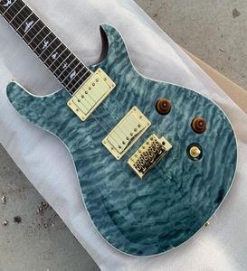 Stock privato acero trapuntato Top Whale Blue Electric Guitar Guita White Pearl Birds Inlay Bridge Tremolo Eagle Pathstock Gold Hardware7254610