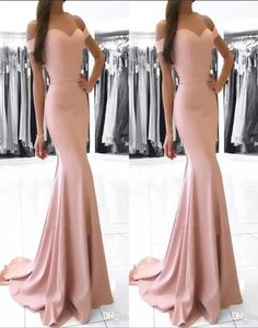 ベスティドスエレガントなピンクのイブニングドレスは肩から人魚のサテンウエディングドレス長いイブニングドレス