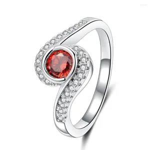 Med sidogenar Seanlov Fashion Crystal Zirconia Sliver Color Rings for Women Luxury Engagement Red Purple Pink Ring Elegant Wedding
