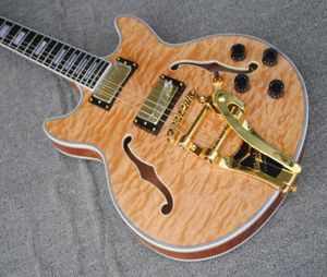 Custom 339 Semi Hollow Body Natural Quilted Maple Top Jazz Electric Guitar Double F Holes Bigs Tremolo Dual Body Binding Tuilp 8320393