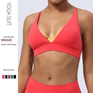 Sexy Yoga Sports BRA LU-329 Cruz de volta sem aço de aço de ginástica em anel de choques de fitness tampas com colete de sutiã acolchoado para mulheres vestidos de treino