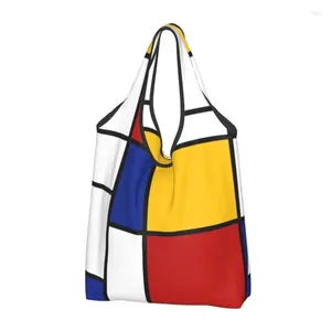 Depolama çantaları Geri Dönüşüm Mondrian'dan İlham Alışveriş Çantası Kadınlar Tote Taşınabilir Geometrik Modern Marketler Alışveriş