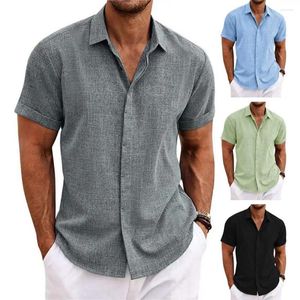 Herren lässige Hemden Männer Flachs Hemd Lose Fit Revers Short Slee mit festen Farbknöpfen Placket Leichtes Sommertop für männlich