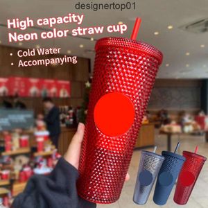Stanleliness Mugs Double-Layer Durian Cup Diamond Radiant Goddess Straw Coffee Summer Cold Tumbler Studded 710ml/24oz UGP7