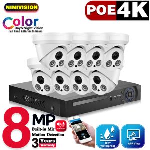 System 8ch 8MP 4K PoE Full Color AI Security Camera System Buildin MIC Motion Detection Plug Play Play IP67 Outdoor Video Surveillance Kits