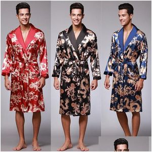 Erkekler Sweetwear Erkekler Erkek Kadın Saten İpek Çöp Çeken Kumanda Kimono Batrobe Elbise Uzun Kollu Nightgown Lounge Nightwear Yumuşak Homewear Dhpo7