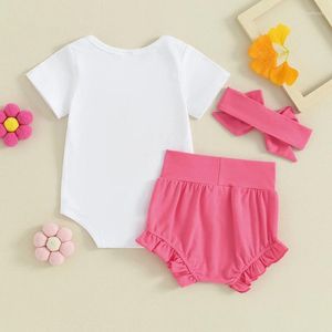 Наборы одежды Baby Girl Summer Outfits нечеткая буква вышивка с коротким рукавом короты