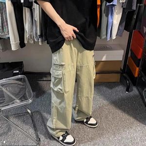 Men's Pants Men Cargo Lady Vintage Loose With Elastic Waist Multi Pockets Soft Breathable For Daily