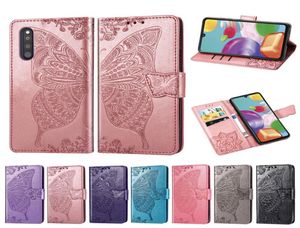 Brieftasche Telefonhülle für Samsung Galaxy A41 Staubdichte PU -Leder -Blume -Schmetterling mit Magnetschnalle Handriemen -Karten -Slots Modell 7687008