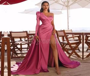 Elegant One Shoulder Evening Dresses Sexy High Split A Line Long Vestidos For Women Party Night Celebrity Prom Gowns BES1219856584