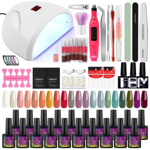 KITS PHOENIXY Solpicching per chiodo per chiodo art professionale con kit lampada asciugacapelli semi di vernice semi permanente set di manicure gel