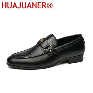 Casual Shoes Loafers Men Pu Solid Color Fashion Business Wedding Party Daily Classic Slip-On Metal Gentleman Dress CP070