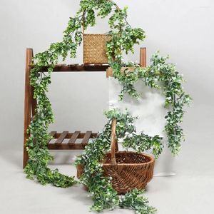 Decorative Flowers 2pcs Fake Eucalyptus Leaf Garland Vine Artificial Leaves Bud