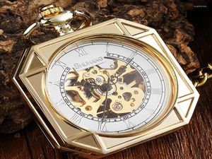 Pocket Watches Luxury Gold Mechanical Watch Vine Skeleton Golden Man Clock Hand Wind Square Necklace Chain For Men Women Gift5226459