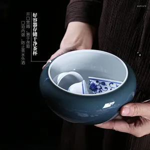 Teaware Sets Jingdezhen Blue Glaze Ceramic Tea Wash Large Dust Cup Household Writing-Brush Washer Handmade Basin Set
