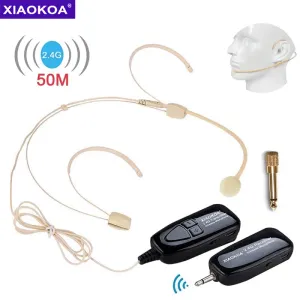 Microphones XIAOKOA 2.4G Wireless Microphone System Wireless Microphone Headset and Handheld 2 in 1 50m Rangefor Voice Amplifier