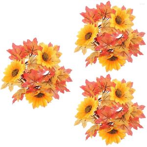 Flores decorativas Conjunto 3 Maple Wreath Door Decor Rings Leaf Fall Party Pe (Plástico) Home Goods