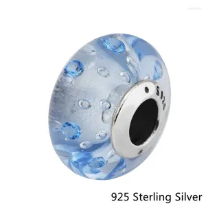 Lösa ädelstenar 925 sterling silver smycken droppar murano glas charm med blå cz originalpärlor passar europeiska armband kvinnor som gör