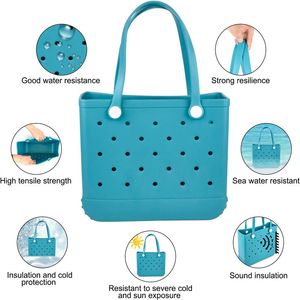 2024 امرأة مصممة Eva Bogg Bage Fashiontote أكياس سلة تسوق كبيرة سيدة H195i تخزين قابلة للغسل سيليكون Bog Bag Base Eco Jelly Candy