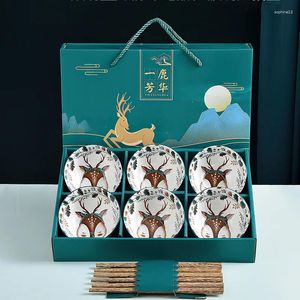 Servis uppsättningar tallrik och skåluppsättning keramisk japansk tecknad grön ris jul reindee middag maträtt stek mikrovågsugn säker gåva