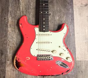 Michael Landau 1963 Heavy Relic St Electric Guitar Fiesta Red Over 3tone Sunburst Guitars Alder Body Maple Neck Rosewood Fing2639152