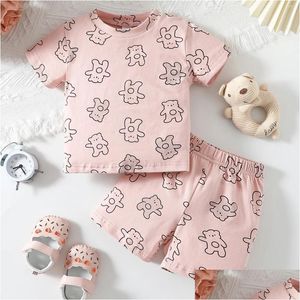 Roupas conjuntos de roupas infantil criança menina meninos roupas urso estampar shorts de camiseta