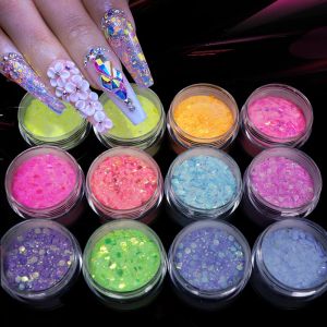 Decorations 12pcs Crystal Acrylic Powder Nails Design Mixed Hexagon Chunky Glitter Sequins for Nail Extension Builder Mermaid Dipping Powder