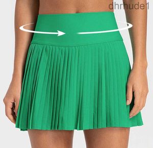 Lu Lemen Yoga kjolar veckade kläder tennis golfsportshorts med inre fickkvinnor leggings snabba torra andningsbara byxor som kör träning fitness gy efx3
