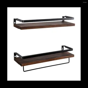 Tapisserier 2 Pack Wall Shelf Set Metal Wood Rustic Floating Storage Kök Badrum Handduk Möglig