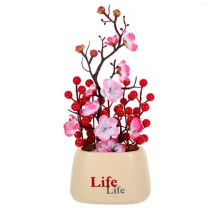 Decorative Flowers Living Room Decor Artificial Bonsai Tree Mini Toom Decore Fortune Fruit Plum Blossom Plastic Potted Plants Faux Flower