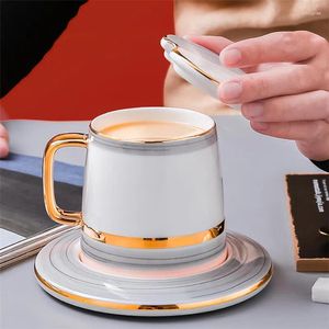 Koppar tefat europeiska pärlglasyr keramisk kaffekopp med lock fatsked set enkel porslin mjölk mugg eftermiddag te kontor drinkware