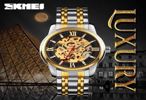 Spiral Watch Business Crown Men039s Aço inoxidável redondo dobro de fivela de fivela Metal Hollow Automatic Mechanical Watch7402726