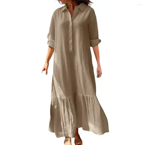Lässige Kleider A-Line-Hemd Hagen Kragen Elegant Rüschen Patchwork Maxi für Frauen Langarm Falten-Design mit großem Saum