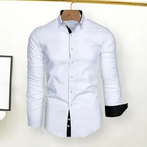 Camisas casuais masculinas vestidos de negócios Men camisa contraste colorido colorido de colar de gola de peito único Botão masculino Trabalho formal de manga longa