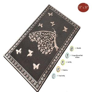 Carpets First Impression Shedding Tree With Butterflies Rubber Pin Mat Beautifully Copper Hand Finished Non-Slip Heavy Duty Doormat